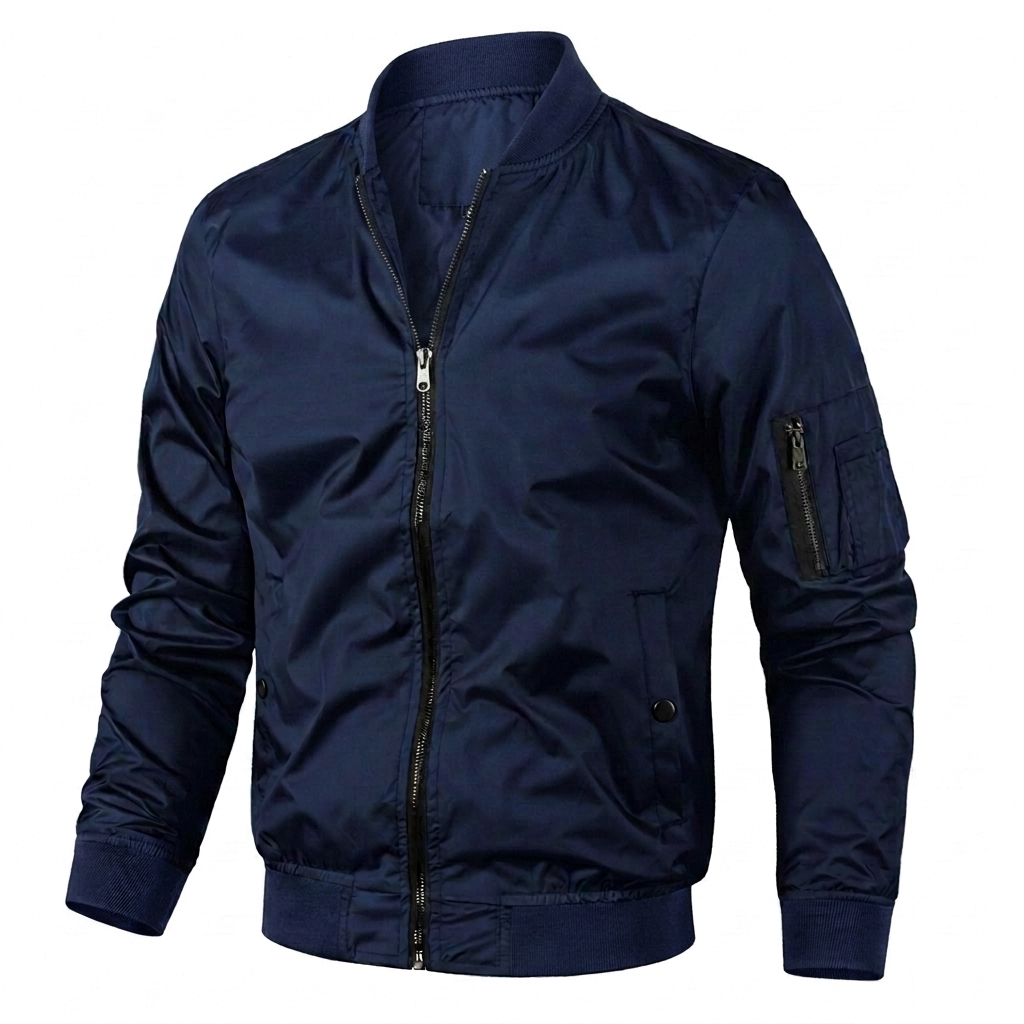 Men's Bomber Jacket Zip-Up | Sleeve Pocket