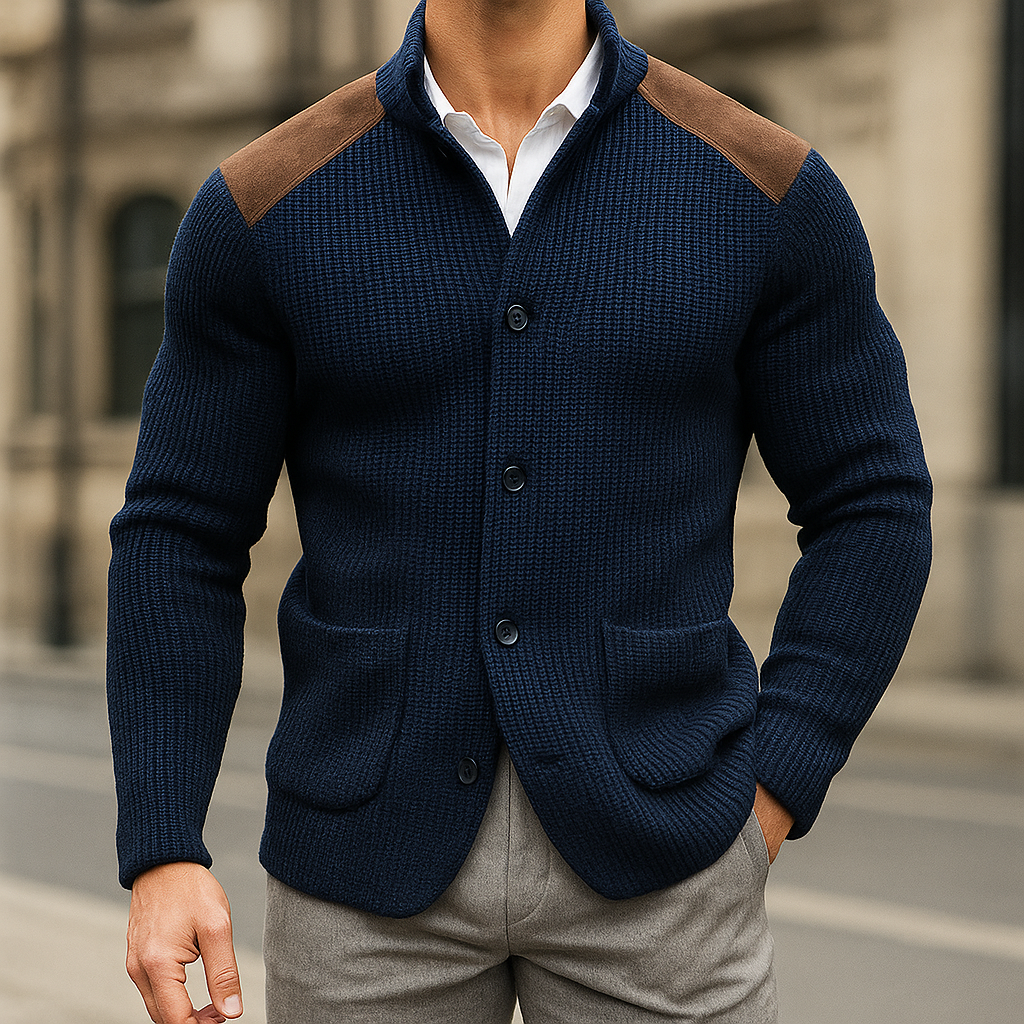 Men's Cardigan Knit Button Front | Patch Pockets
