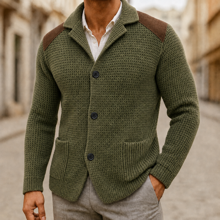 Men's Cardigan Knit Button Front | Patch Pockets