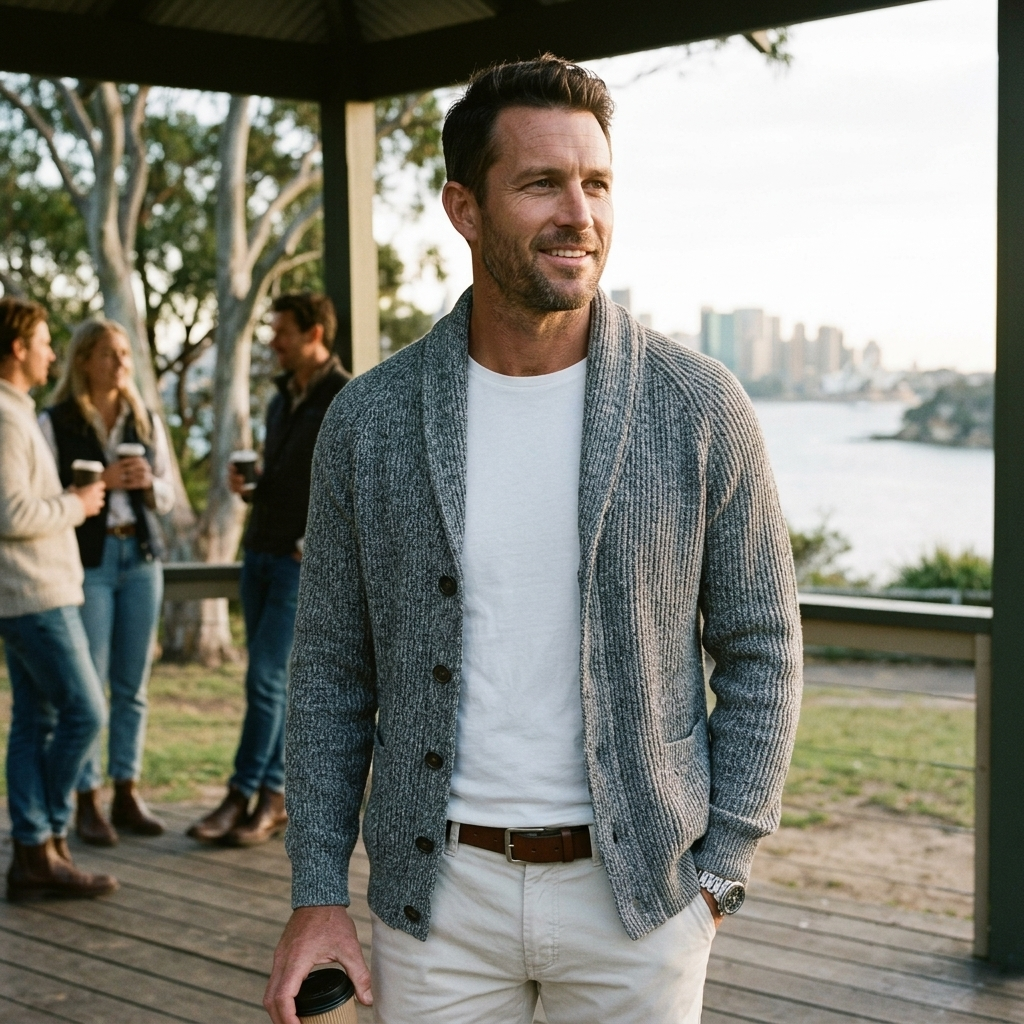 Men's Cardigan with Shawl Collar & Button Front | Long Sleeve
