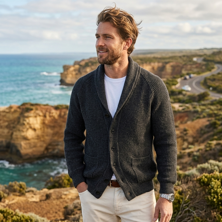 Men's Cardigan with Shawl Collar & Button Front | Long Sleeve