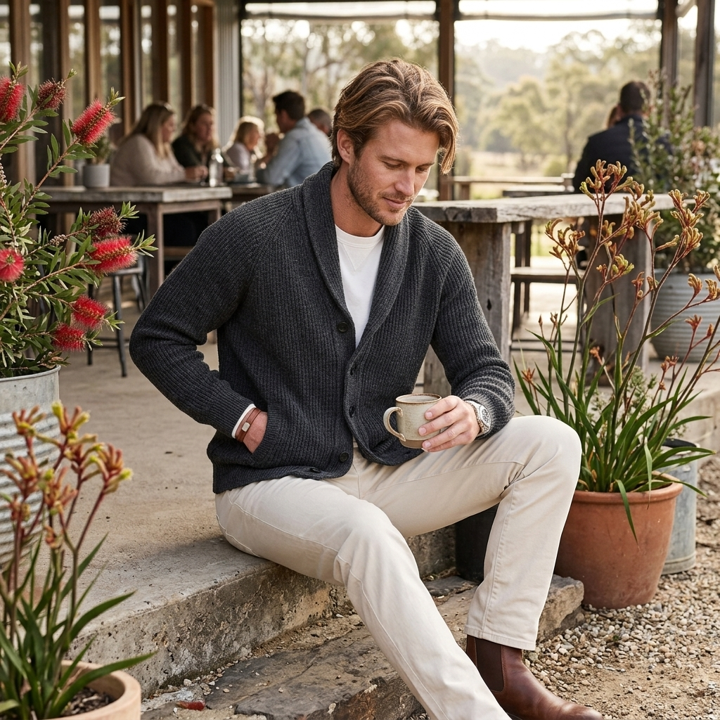 Men's Cardigan with Shawl Collar & Button Front | Long Sleeve