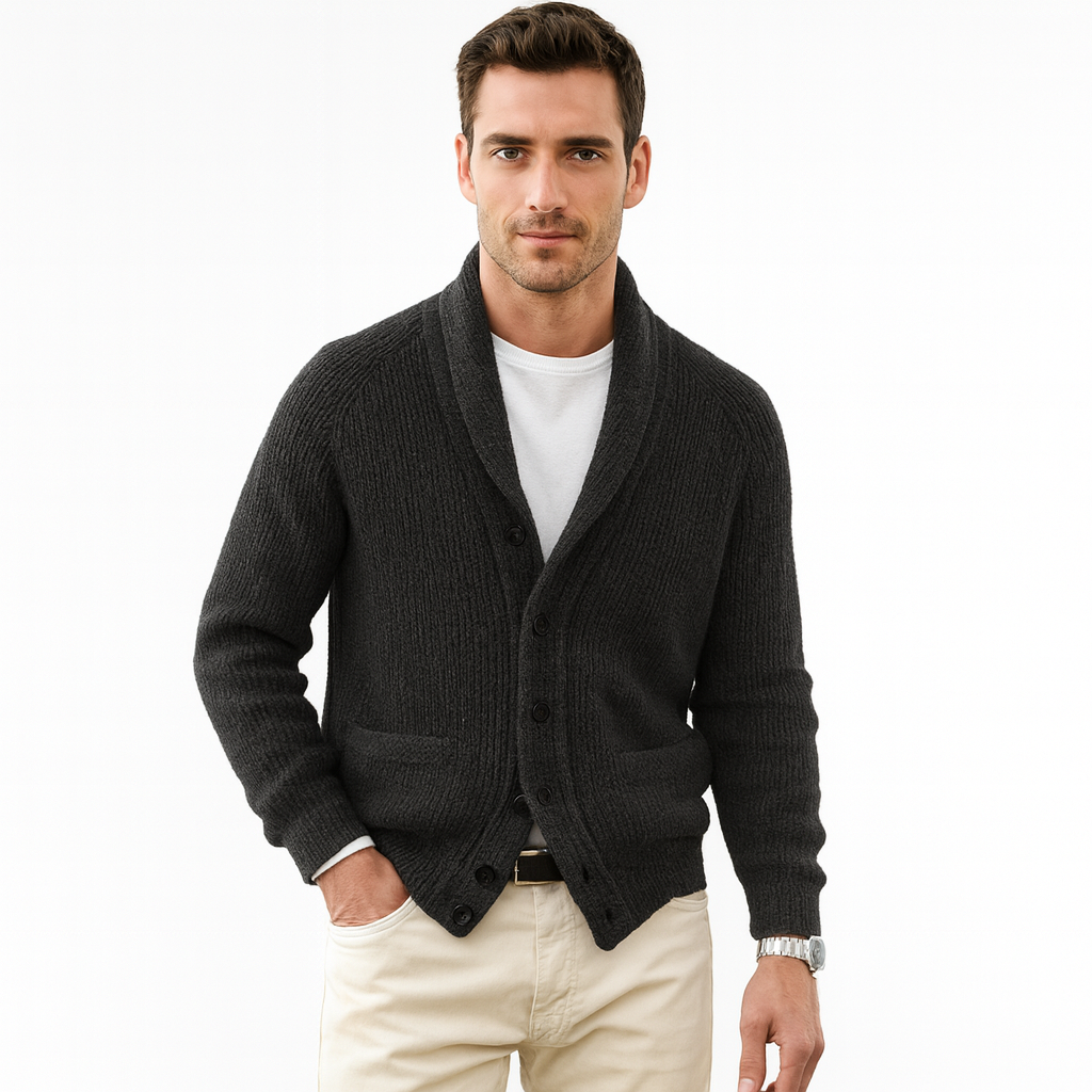 Men's Cardigan with Shawl Collar & Button Front | Long Sleeve