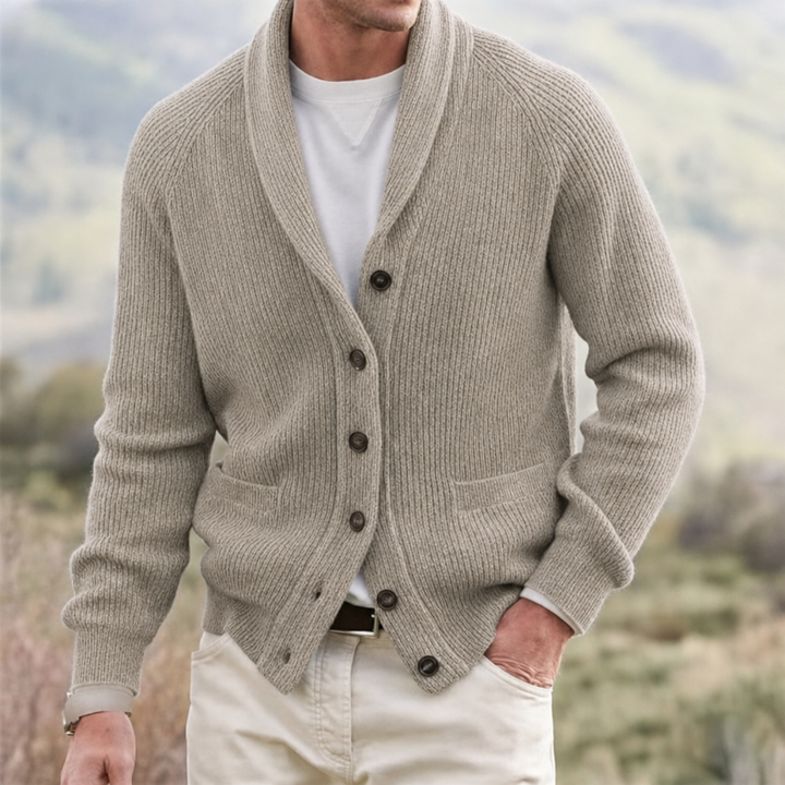 Men's Cardigan with Shawl Collar & Button Front | Long Sleeve