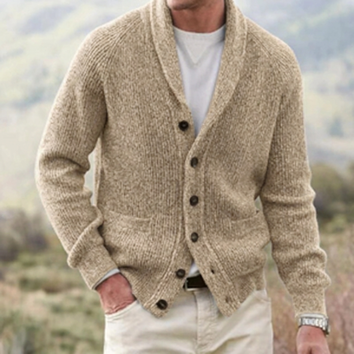 Men's Cardigan with Shawl Collar & Button Front | Long Sleeve