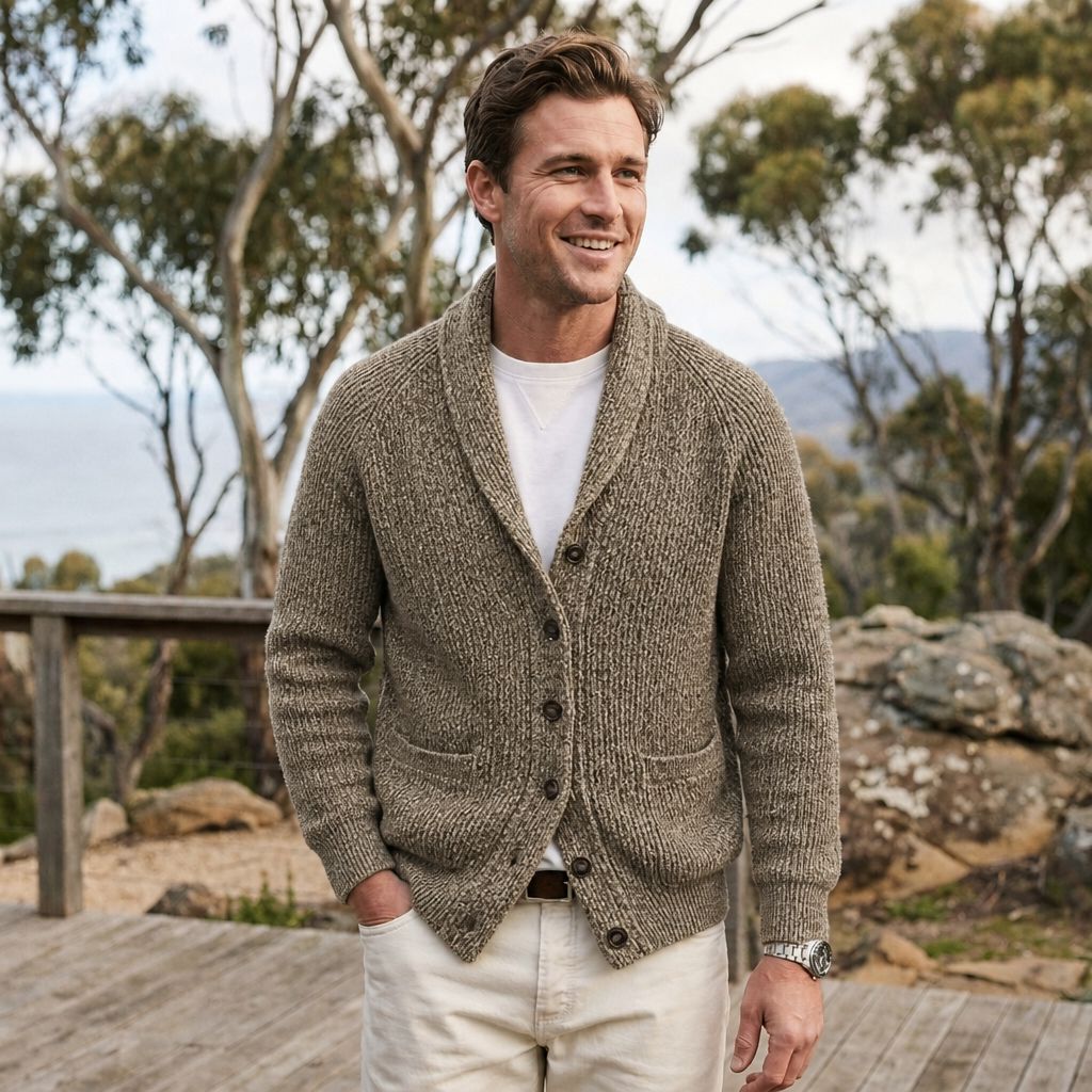 Men's Cardigan with Shawl Collar & Button Front | Long Sleeve