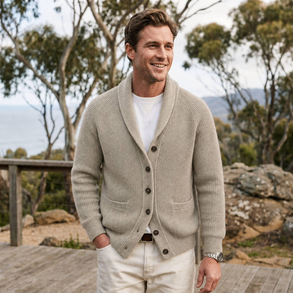 Men's Cardigan with Shawl Collar & Button Front | Long Sleeve