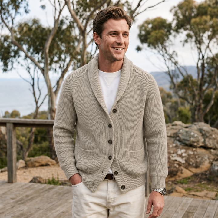 Men's Cardigan with Shawl Collar & Button Front | Long Sleeve