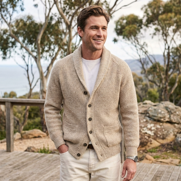 Men's Cardigan with Shawl Collar & Button Front | Long Sleeve