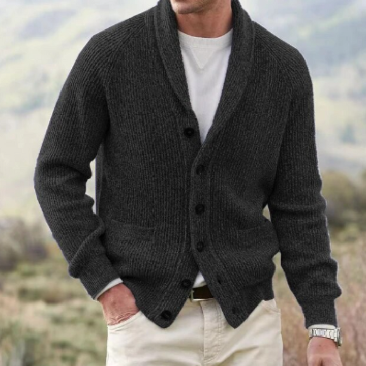 Men's Cardigan with Shawl Collar & Button Front | Long Sleeve