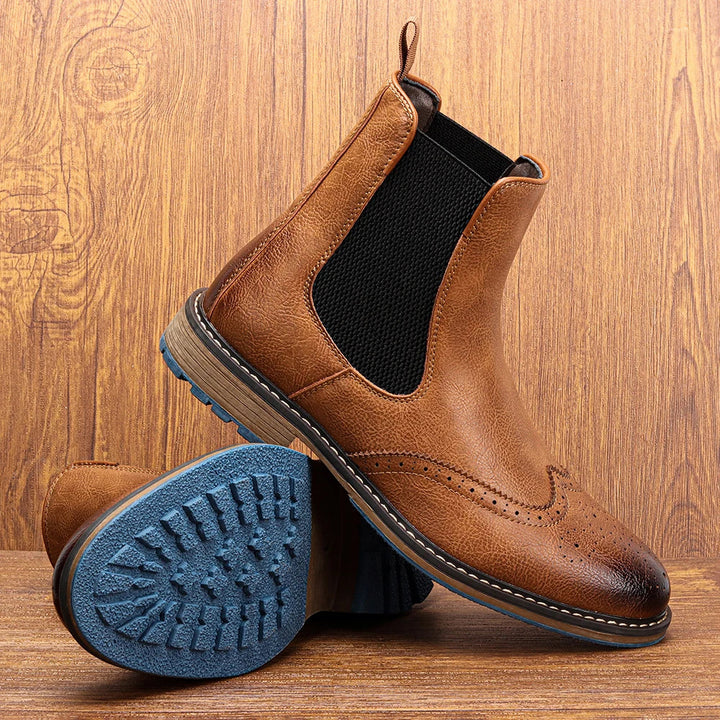 Men's Chelsea Boots with Brogue Detail & Pull Tab | Ankle