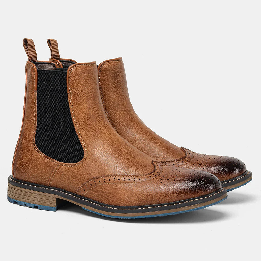 Men's Chelsea Boots with Brogue Detail & Pull Tab | Ankle