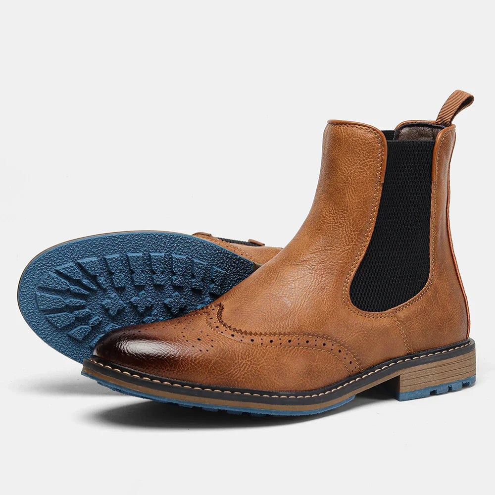 Men's Chelsea Boots with Brogue Detail & Pull Tab | Ankle