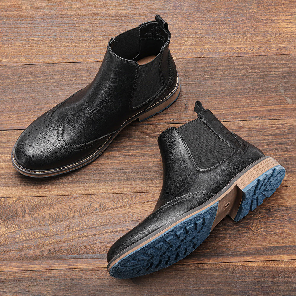 Men's Chelsea Boots with Brogue Detail & Pull Tab | Ankle