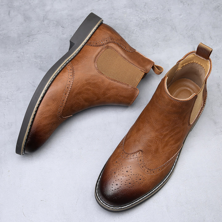 Men's Chelsea Boots with Brogue Detail & Pull Tab | Ankle