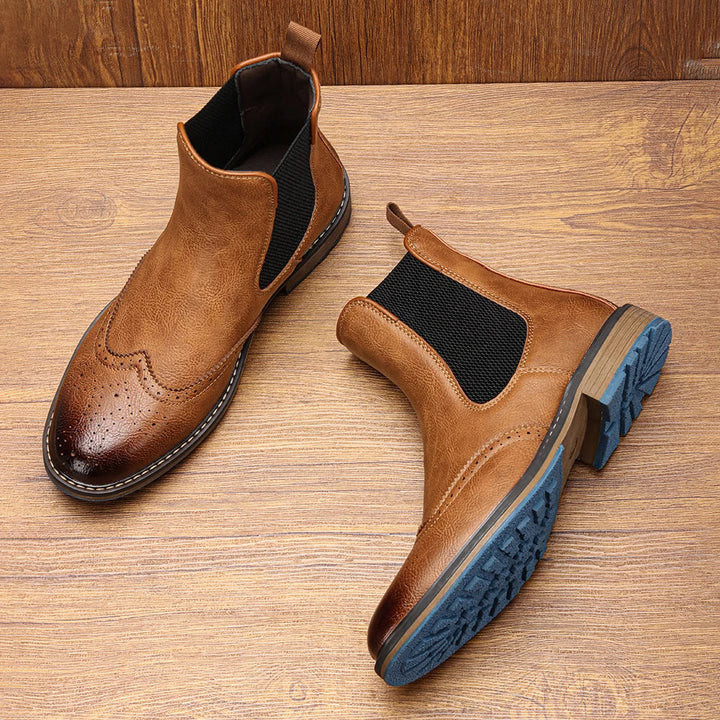 Men's Chelsea Boots with Brogue Detail & Pull Tab | Ankle