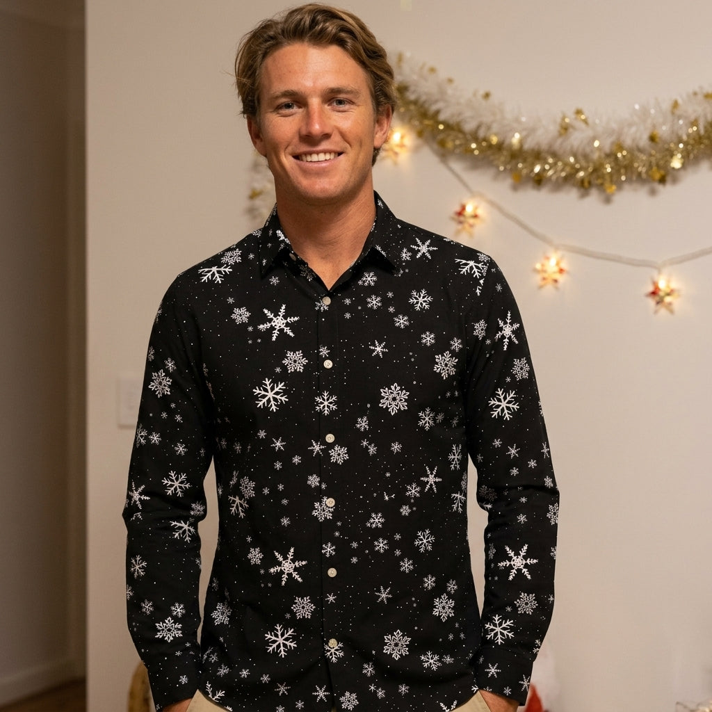 Men’s Christmas Button Up Shirt Long Sleeve | Festive Print