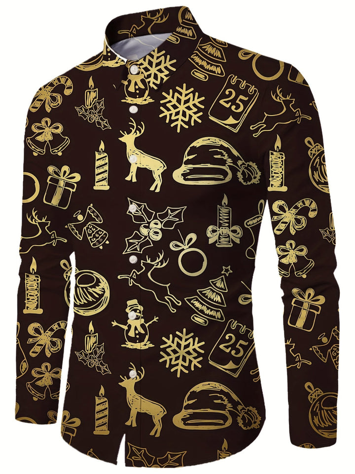 Men’s Christmas Button Up Shirt Long Sleeve | Festive Print