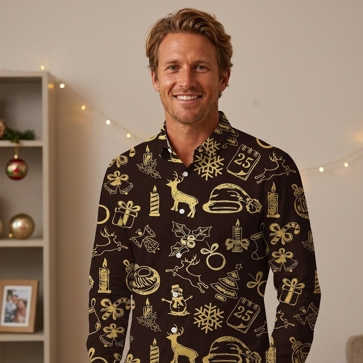 Men’s Christmas Button Up Shirt Long Sleeve | Festive Print