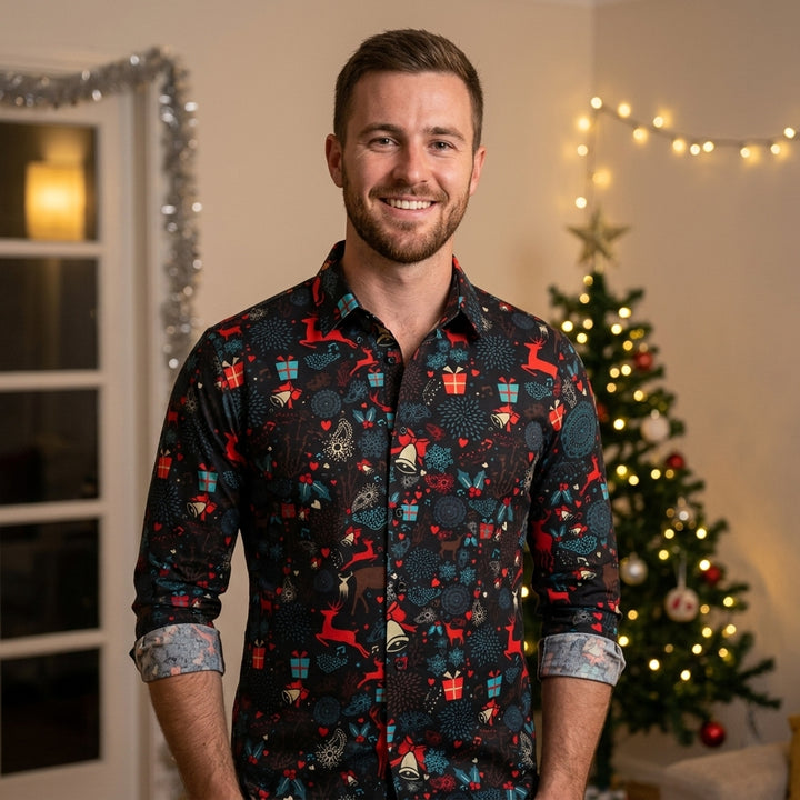 Men’s Christmas Button Up Shirt Long Sleeve | Festive Print