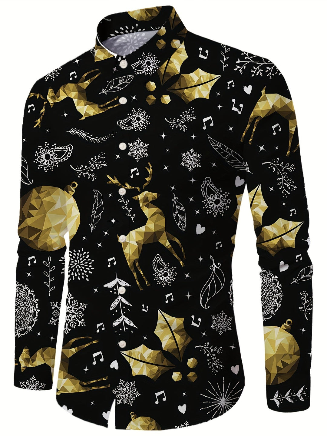 Men’s Christmas Button Up Shirt Long Sleeve | Festive Print