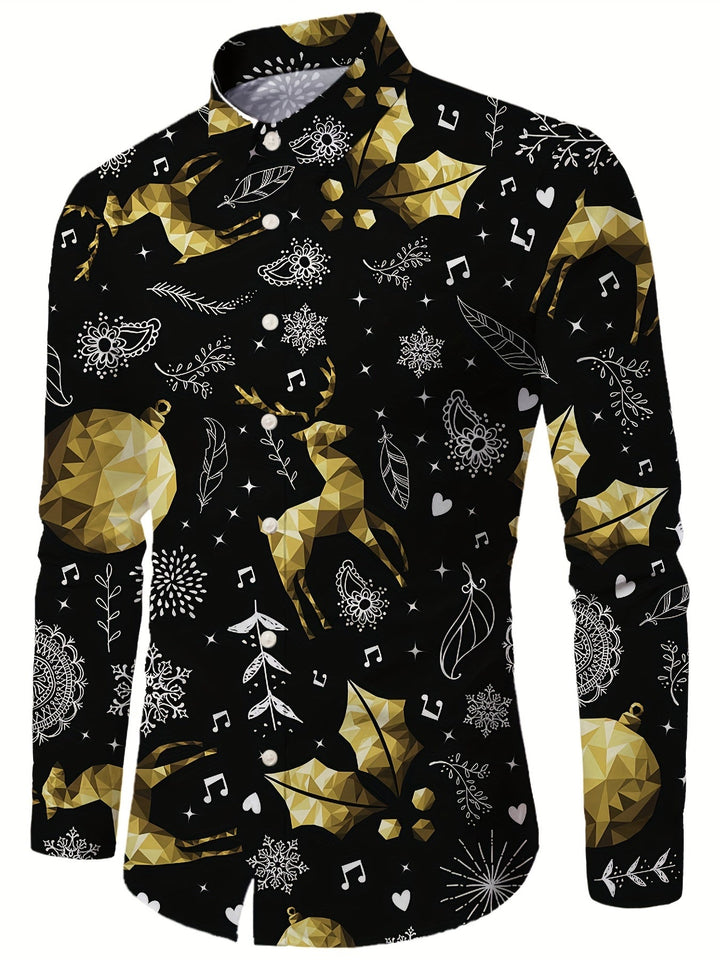 Men’s Christmas Button Up Shirt Long Sleeve | Festive Print