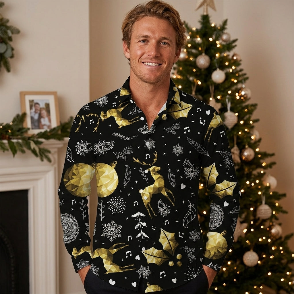 Men’s Christmas Button Up Shirt Long Sleeve | Festive Print