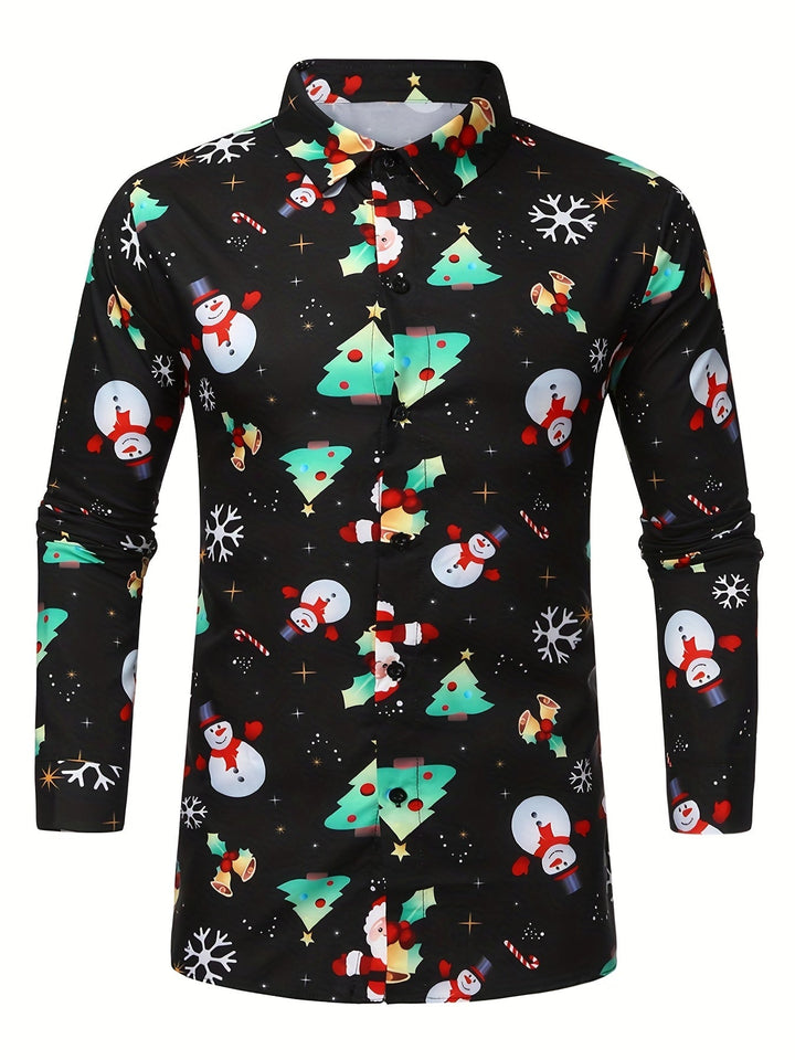 Men’s Christmas Button Up Shirt Long Sleeve | Festive Print