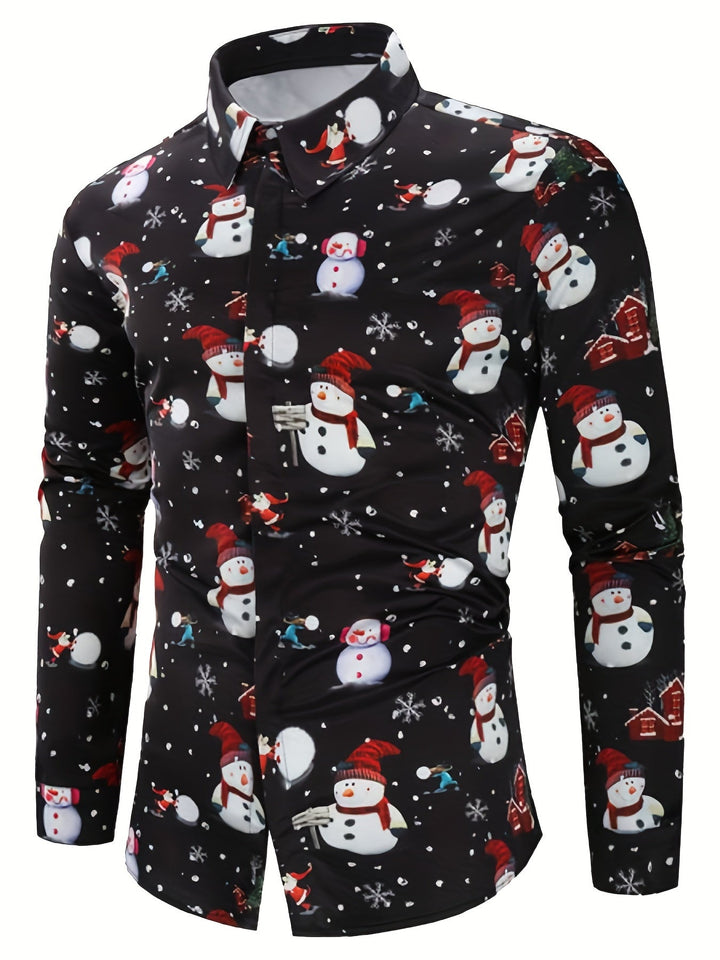 Men’s Christmas Button Up Shirt Long Sleeve | Festive Print