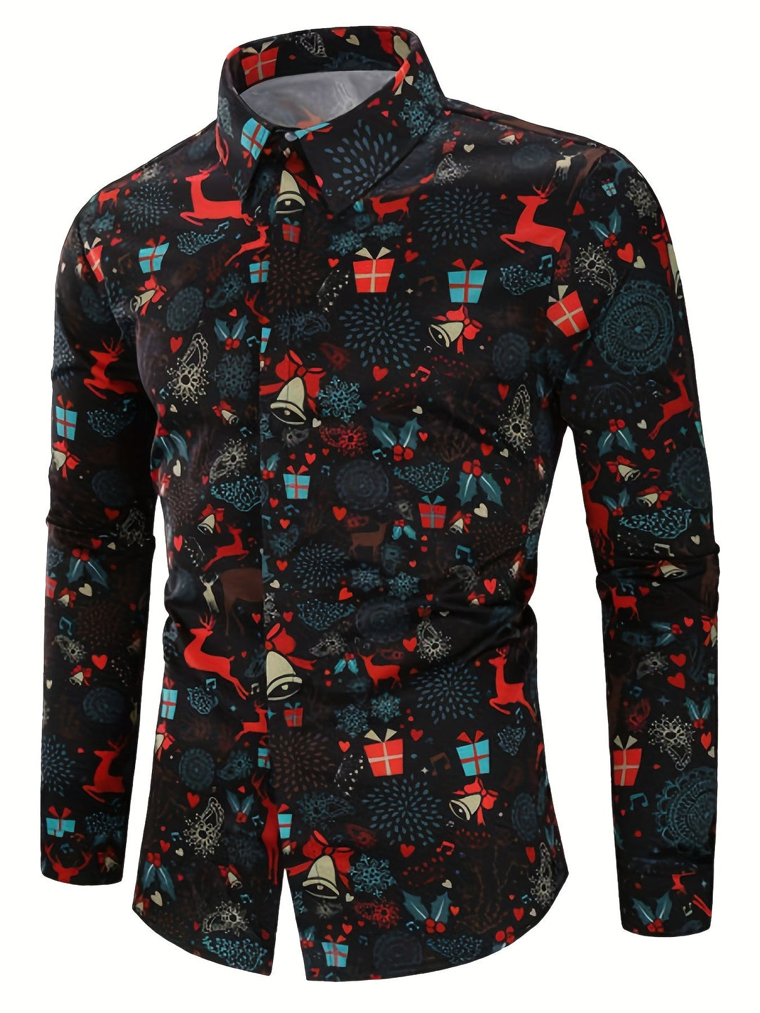 Men’s Christmas Button Up Shirt Long Sleeve | Festive Print