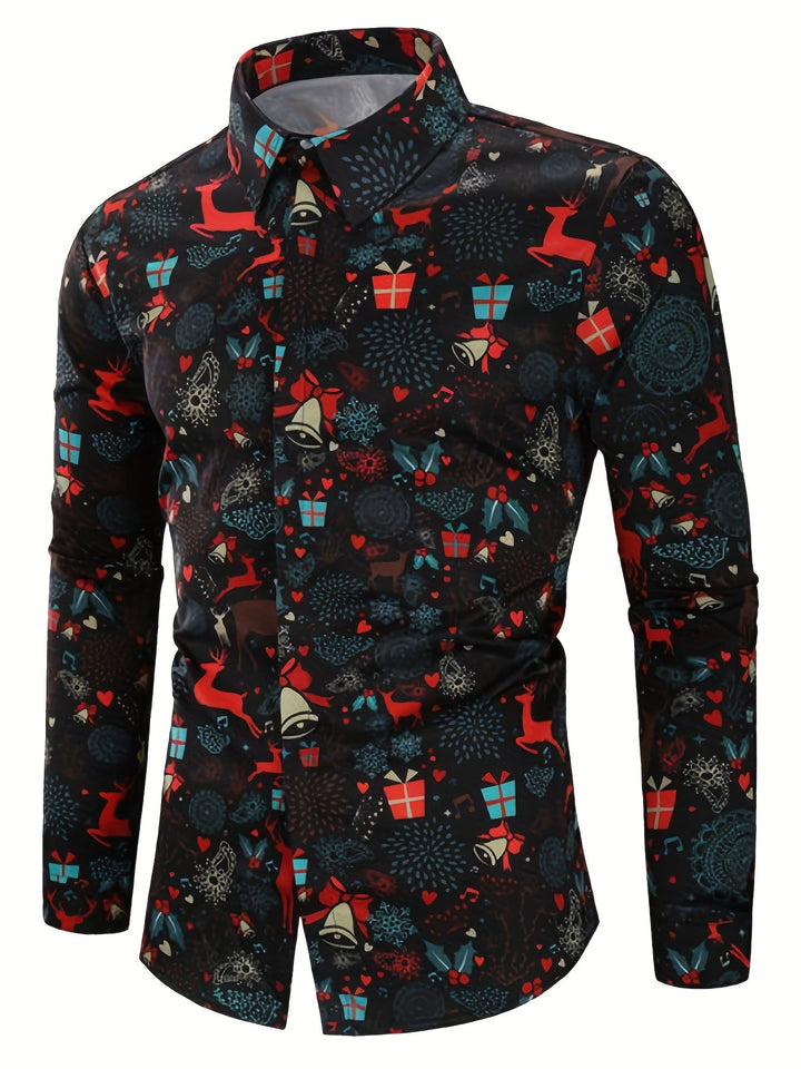 Men’s Christmas Button Up Shirt Long Sleeve | Festive Print