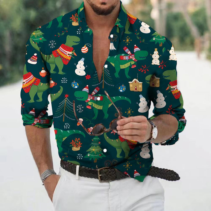Men’s Christmas Button Up Shirt Novelty Print | Long Sleeve