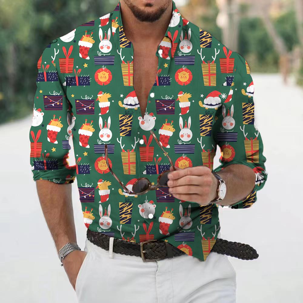 Men’s Christmas Button Up Shirt Novelty Print | Long Sleeve