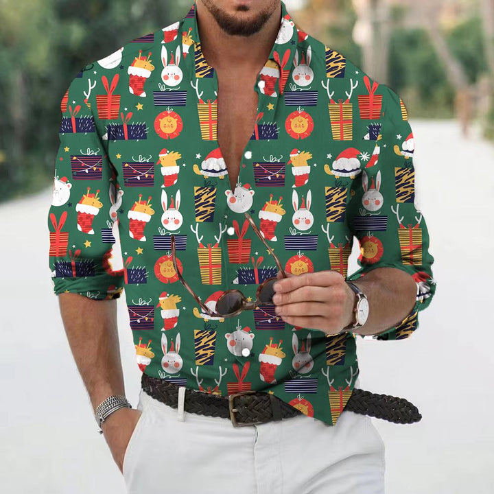 Men’s Christmas Button Up Shirt Novelty Print | Long Sleeve