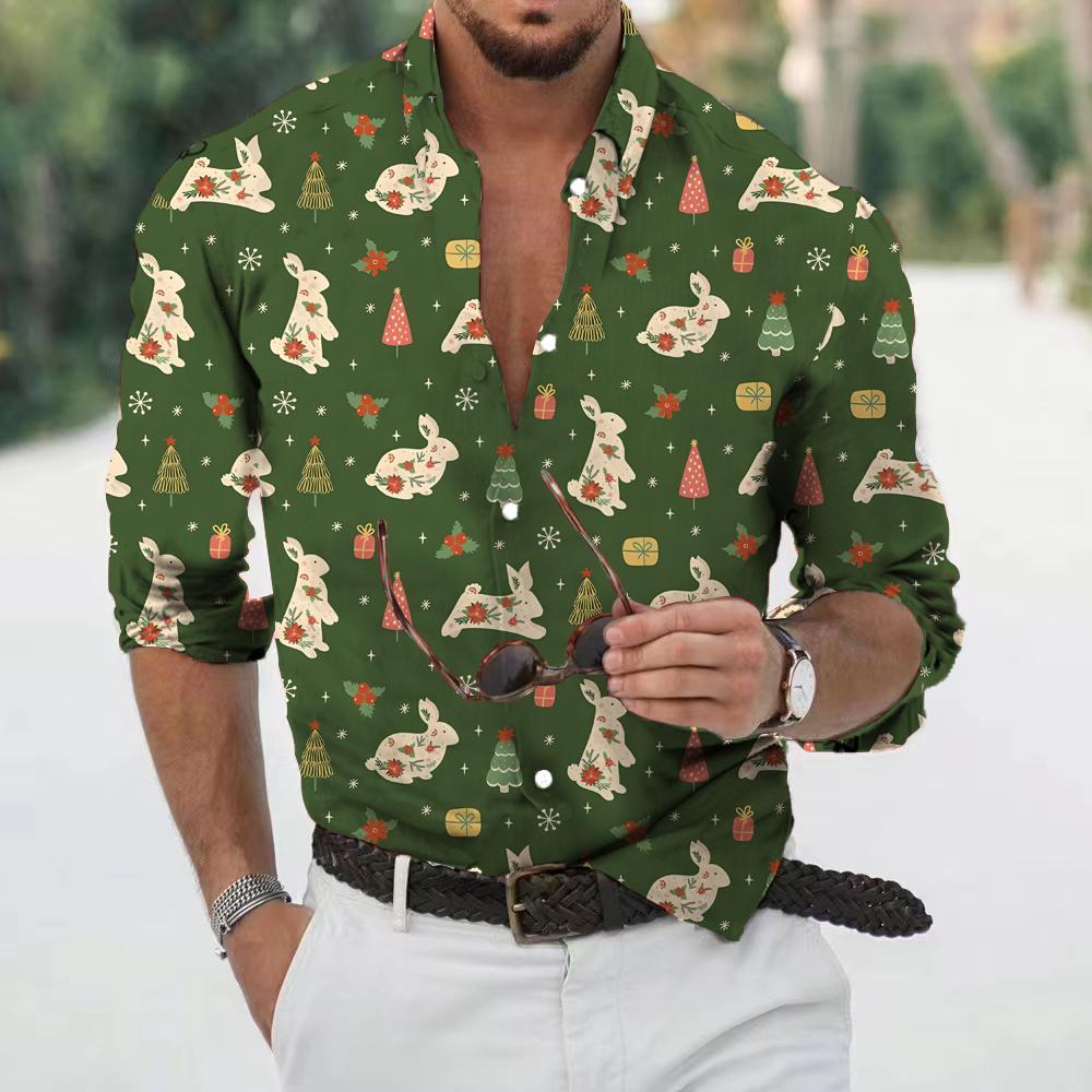 Men’s Christmas Button Up Shirt Novelty Print | Long Sleeve
