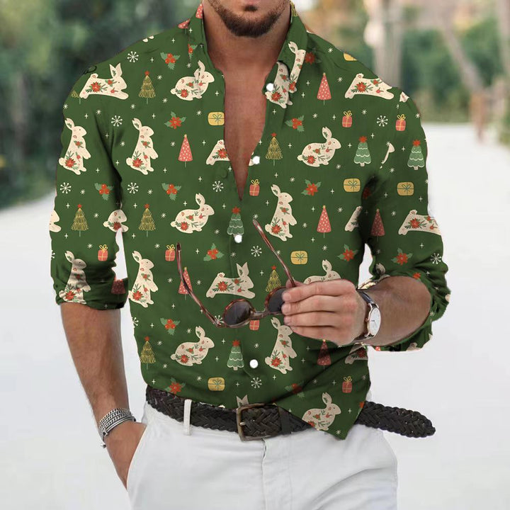 Men’s Christmas Button Up Shirt Novelty Print | Long Sleeve