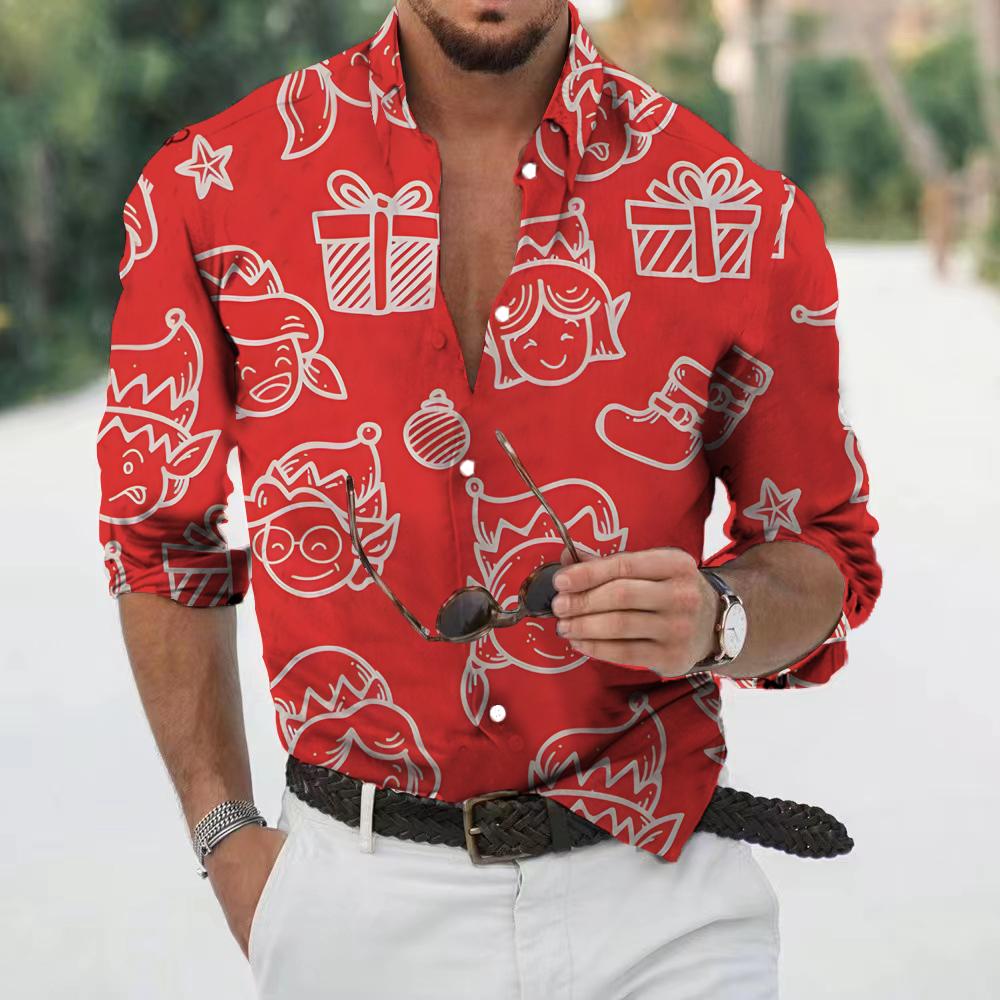 Men’s Christmas Button Up Shirt Novelty Print | Long Sleeve