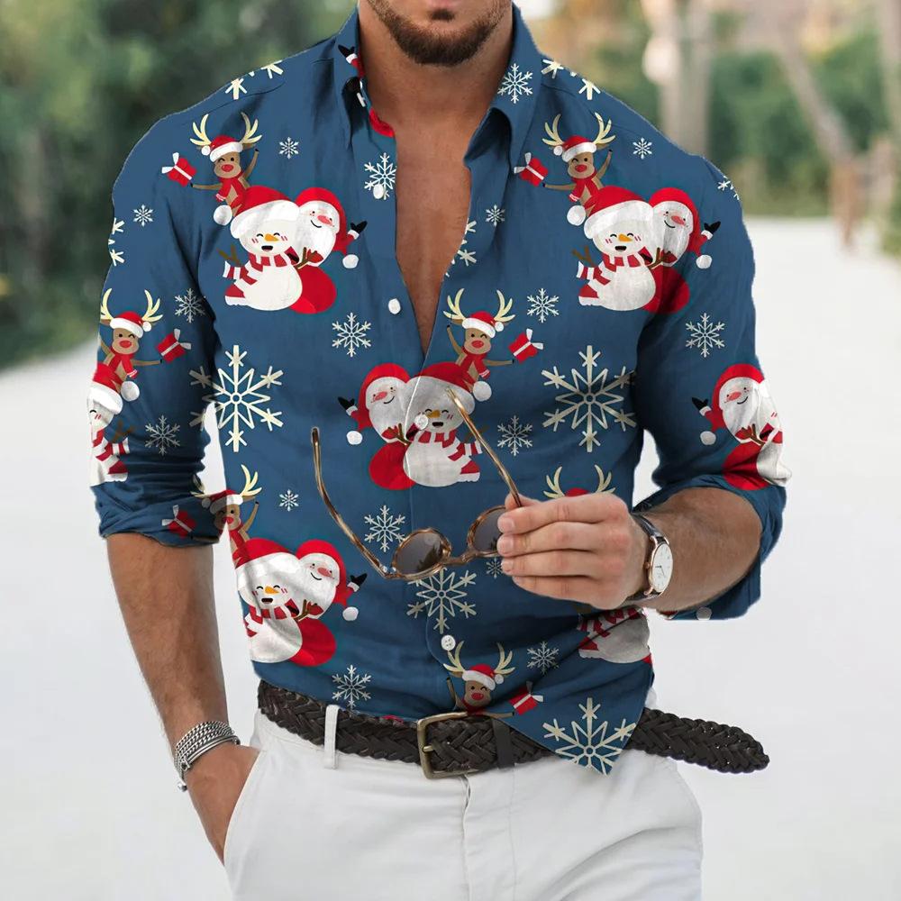 Men’s Christmas Button Up Shirt Novelty Print | Long Sleeve