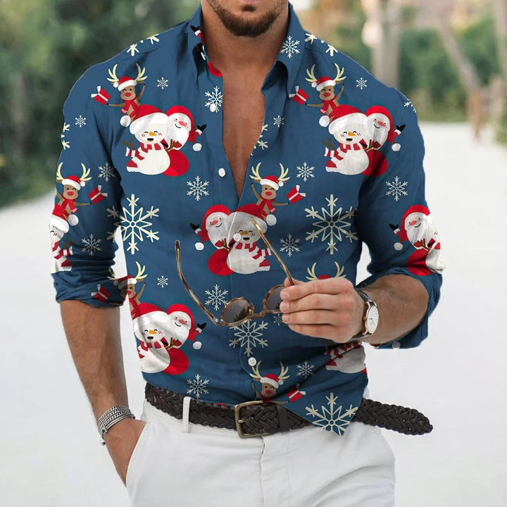Men’s Christmas Button Up Shirt Novelty Print | Long Sleeve