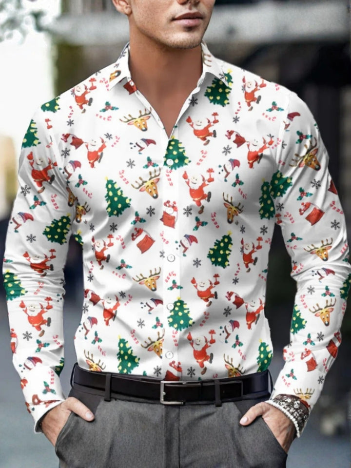 Men’s Christmas Button Up Shirt with Santa Print | Long Sleeve