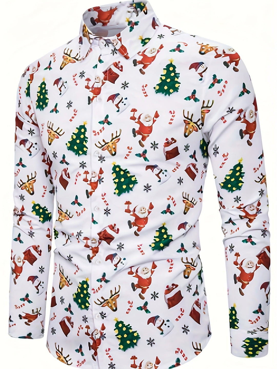 Men’s Christmas Button Up Shirt with Santa Print | Long Sleeve