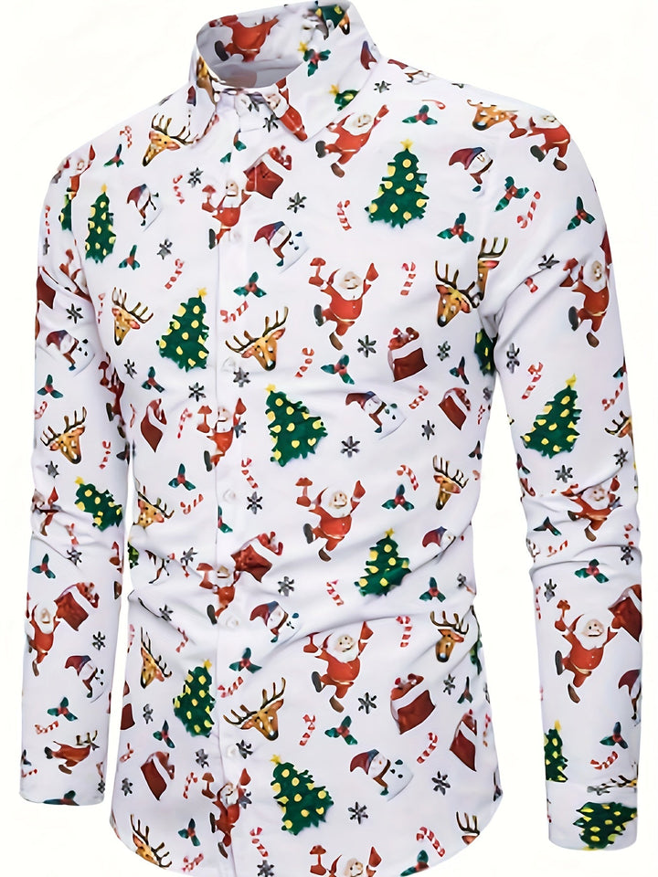 Men’s Christmas Button Up Shirt with Santa Print | Long Sleeve
