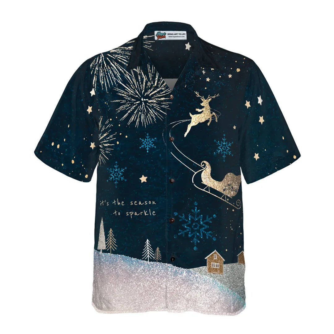 Men’s Christmas Button Up Shirt with Santa Sleigh | Short Sleeve