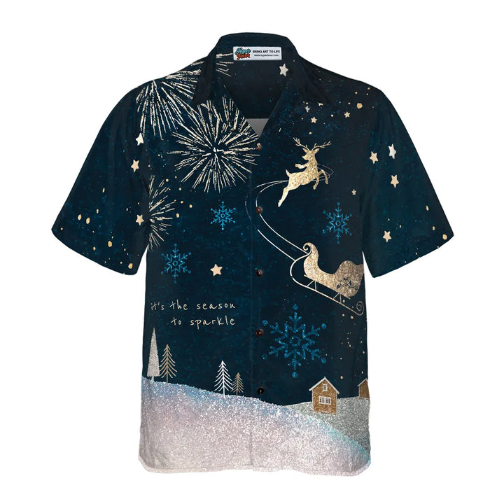Men’s Christmas Button Up Shirt with Santa Sleigh | Short Sleeve