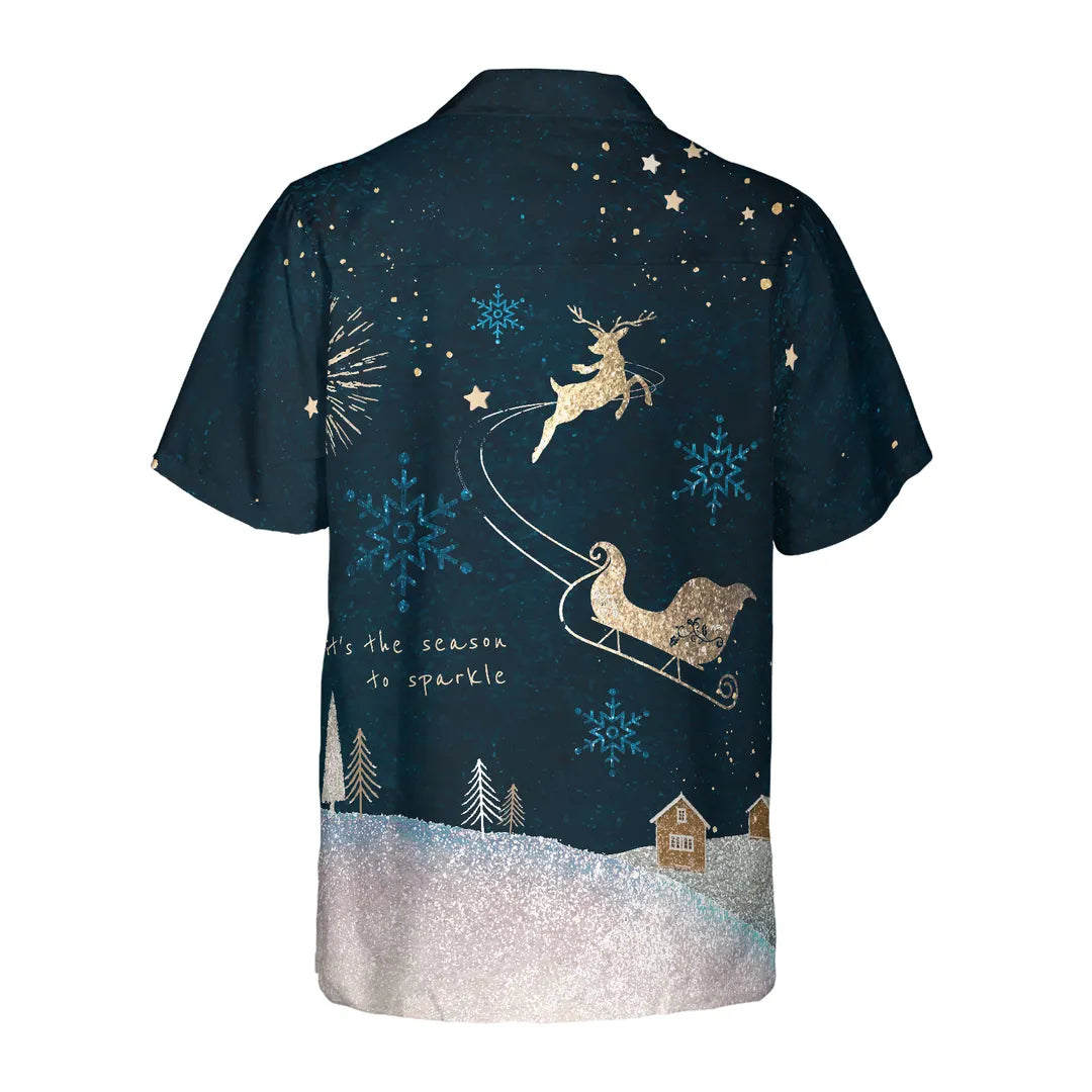 Men’s Christmas Button Up Shirt with Santa Sleigh | Short Sleeve