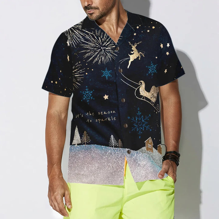 Men’s Christmas Button Up Shirt with Santa Sleigh | Short Sleeve