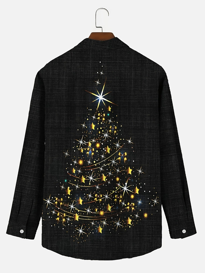 Men's Christmas Button Up Shirt with Tree Print | Long Sleeve
