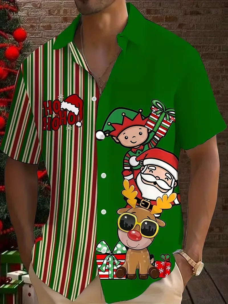 Men’s Christmas Hawaiian Shirt Santa Print | Short Sleeve