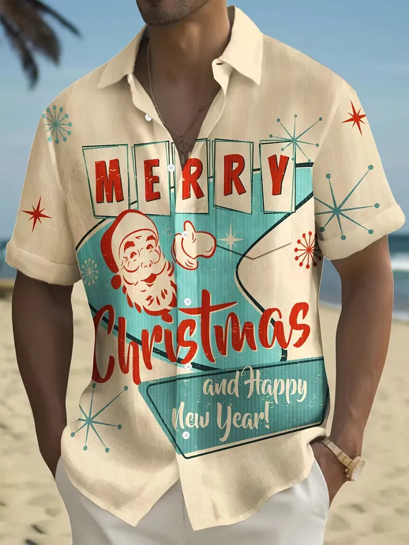 Men’s Christmas Hawaiian Shirt Santa Print | Short Sleeve