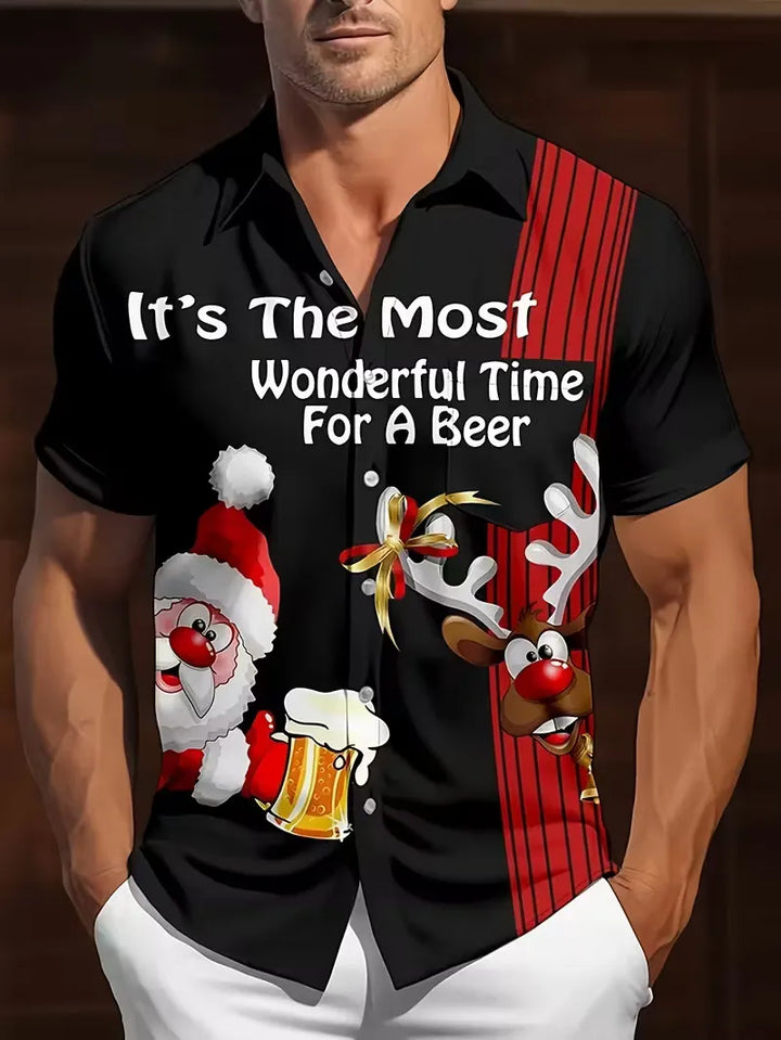 Men’s Christmas Hawaiian Shirt Santa Print | Short Sleeve